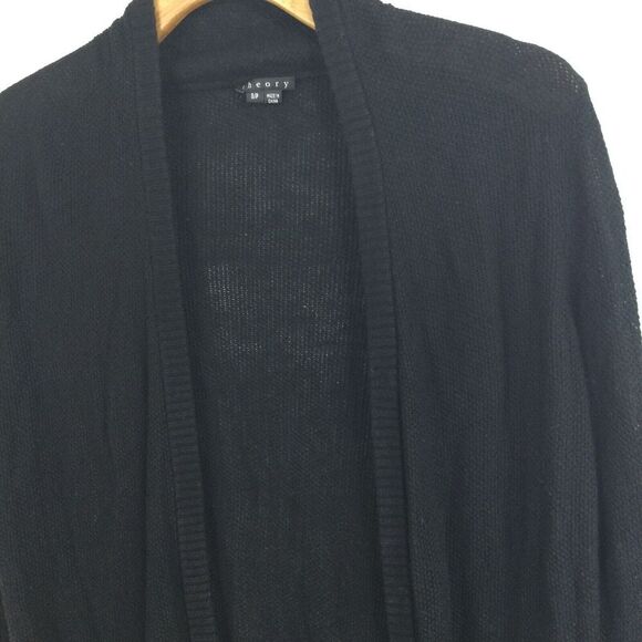 Theory Womens Cotton Cashmere Open Front Ribbed Knit Cardigan Sweater Black S/P - Picture 2 of 9